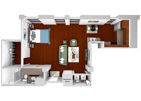 Floor plan for studio, 1 bath, 668 sqft